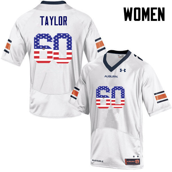 Women's Auburn Tigers #60 Bill Taylor USA Flag Fashion White College Stitched Football Jersey